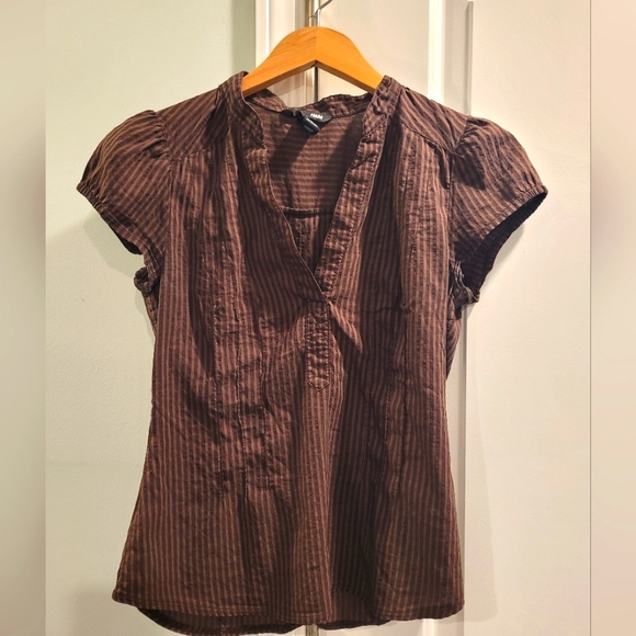 H&M brown striped cap sleeve shirt size 8 - Picture 1 of 4